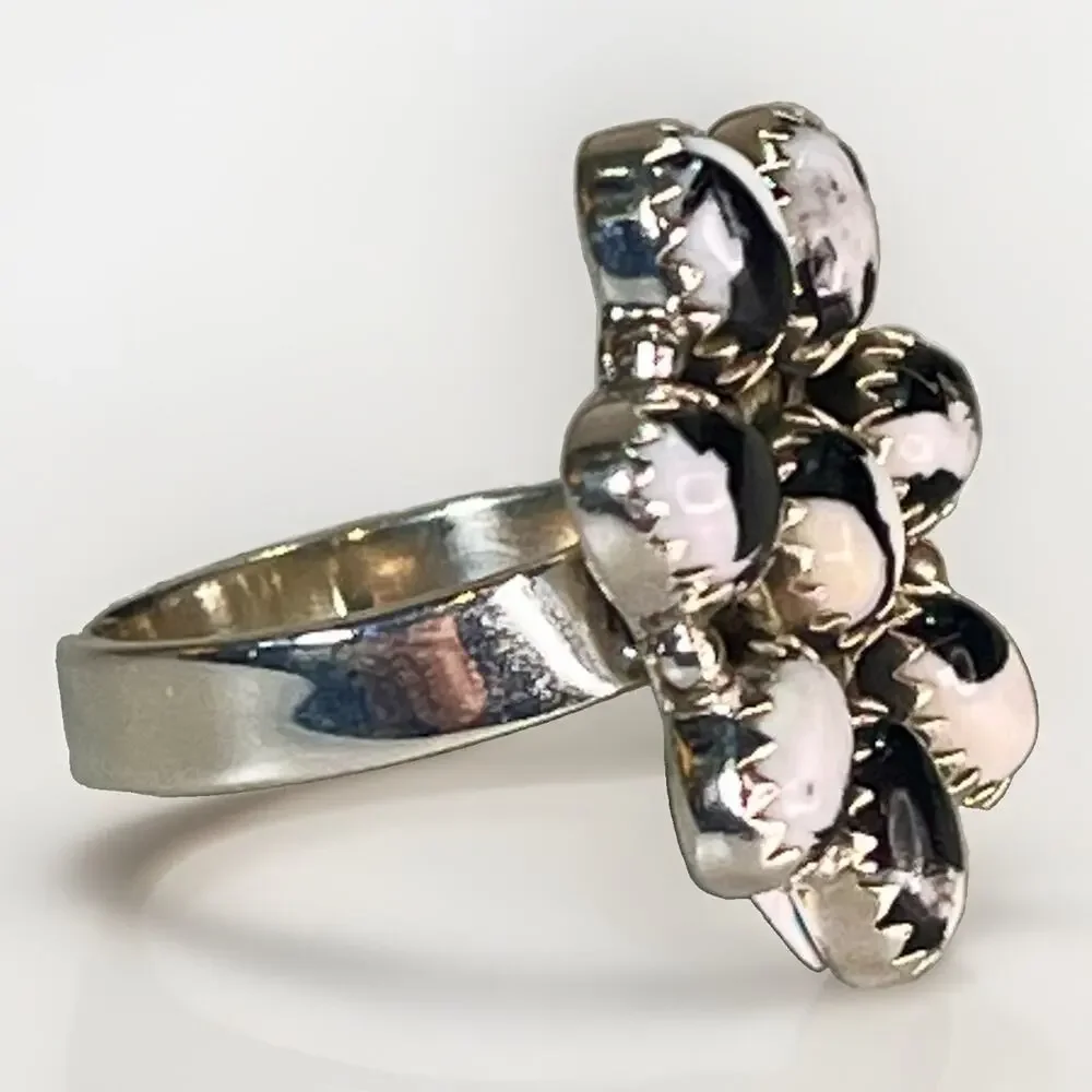 White Buffalo Turquoise Sterling Silver Cluster Ring Adjust Sz Southwestern 925